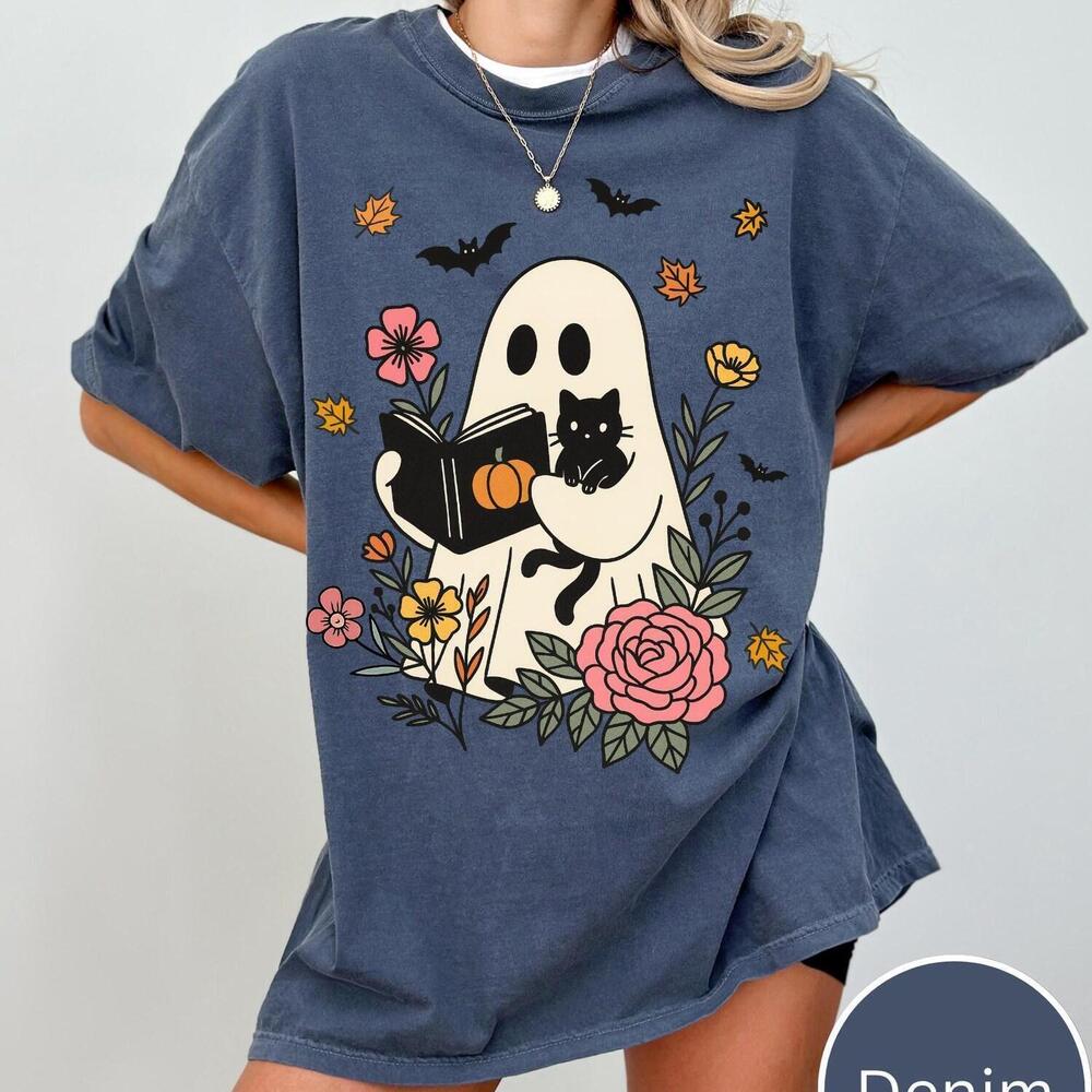 Cute Halloween Ghost Cat  Shirt, Halloween Cat Shirt,